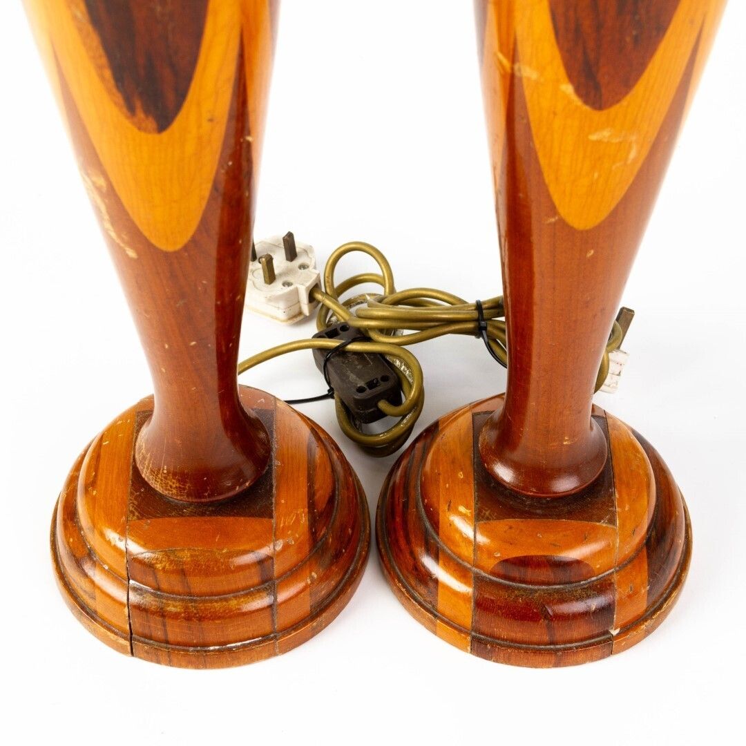 Large Pair Of 1930’s Art Deco Marquetry Inlaid Mahogany Rosewood Table Lamp Bases photo Lighting