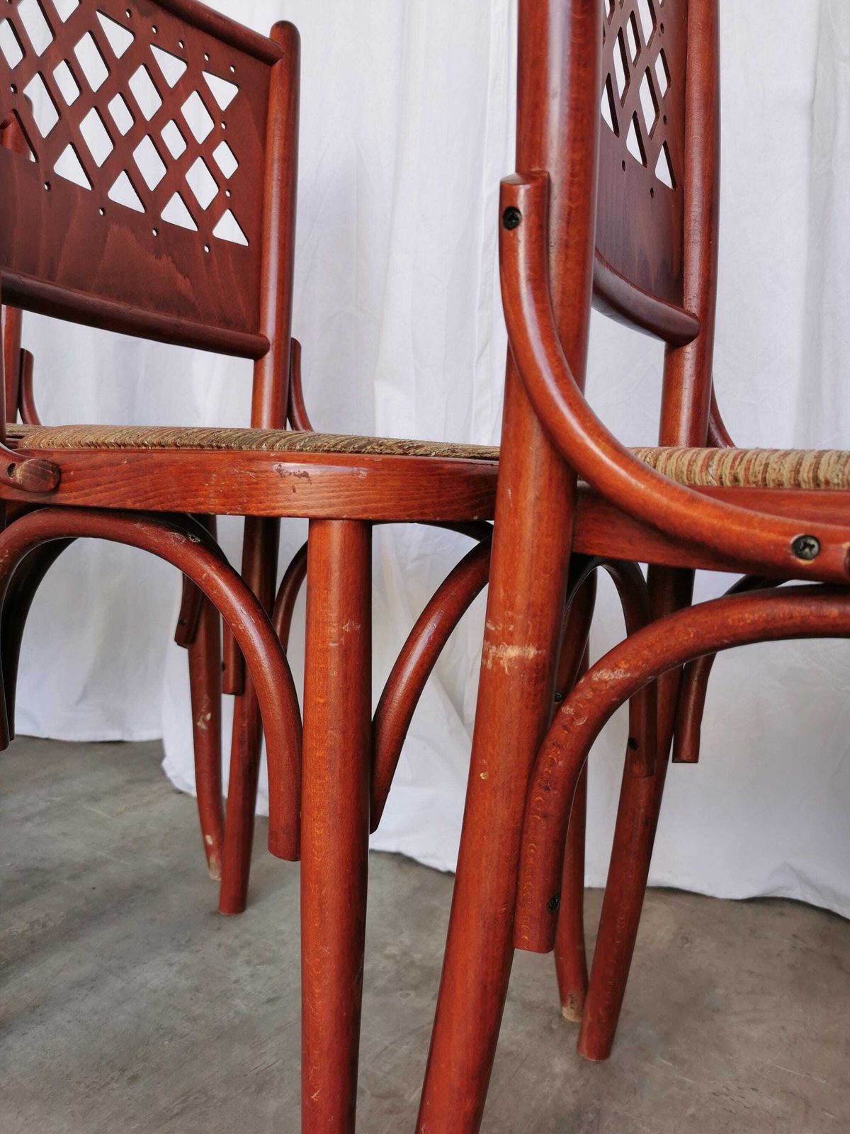 1 Of 14 Vintage Dining Chairs With Perforated Backrest In Reddish Brown With Brown Fabric Seat / 1980s Italy / Italian Bistro Bar Dine Chair photo 195.0