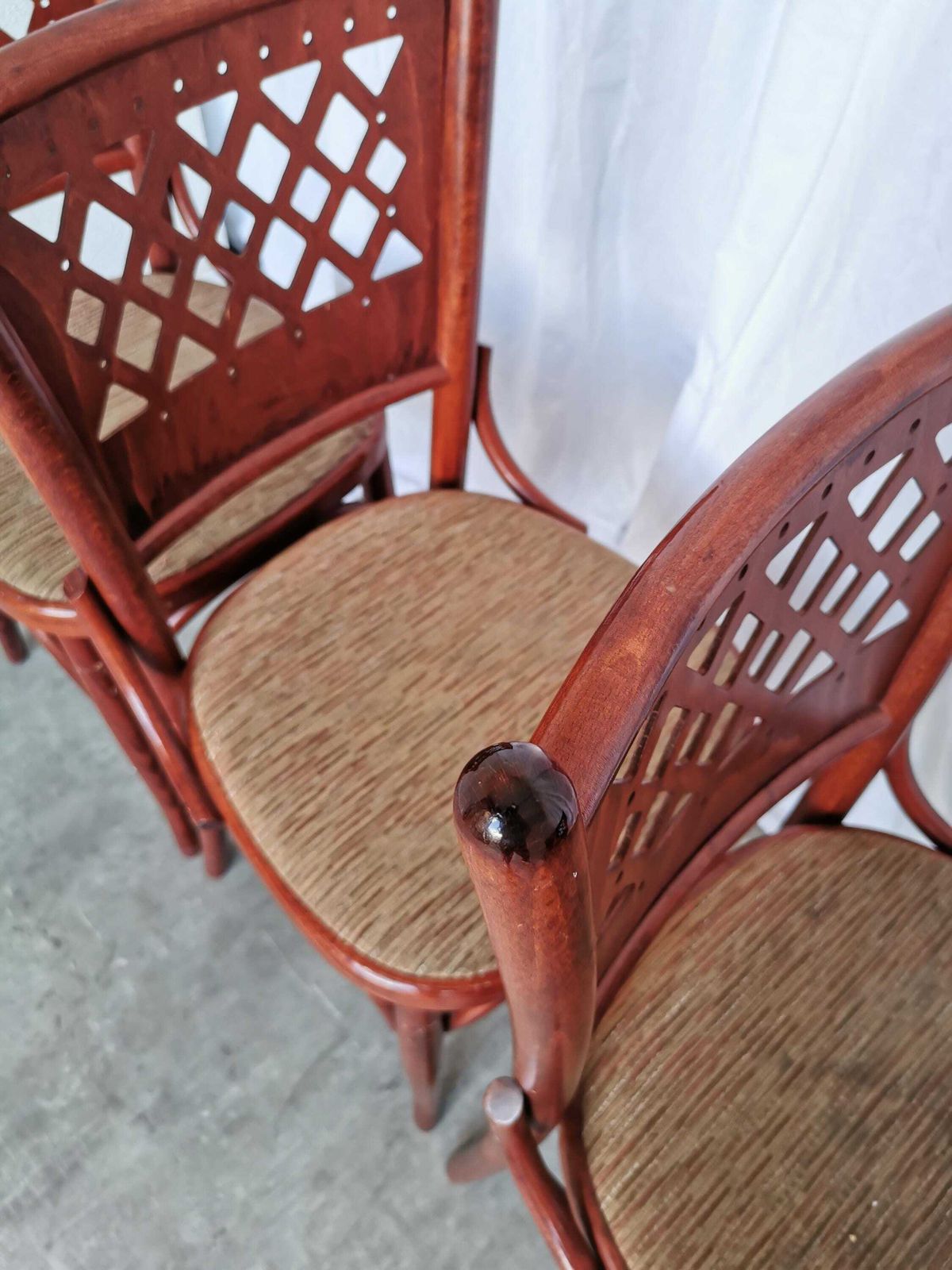 1 Of 14 Vintage Dining Chairs With Perforated Backrest In Reddish Brown With Brown Fabric Seat / 1980s Italy / Italian Bistro Bar Dine Chair photo vinterior