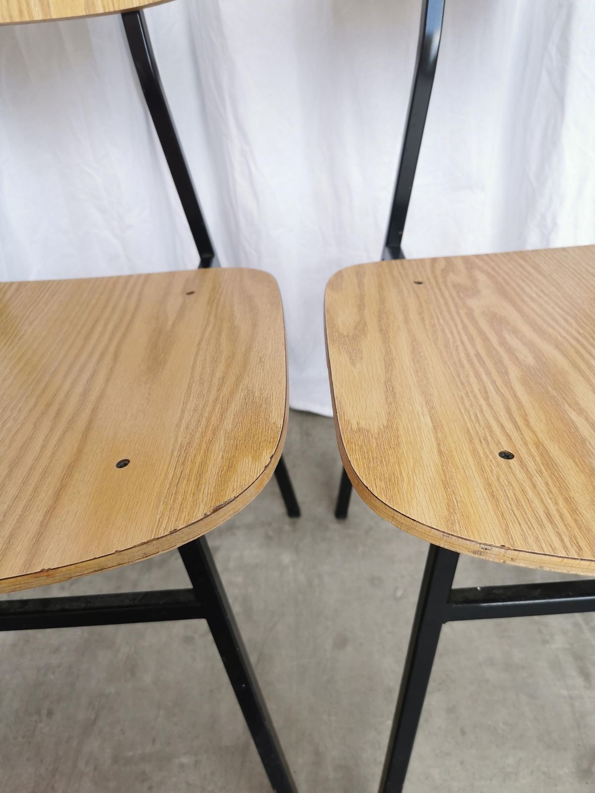 photo for sale 1 Of 4 Vintage School Chairs / Retro Light Brown Wooden Dining Chair With Metal Base / Stol Kamnik Yugoslavia 1970 / Mid Century Dine Bistro