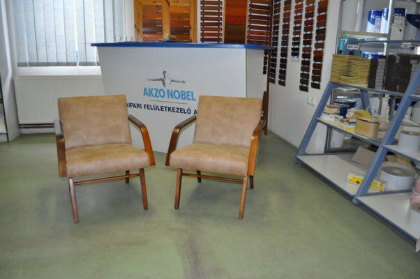 Wood Armchairs In Brown Faux Leather From Cesky Nabytek, Czechoslovak, 1960s, Set Of 2
