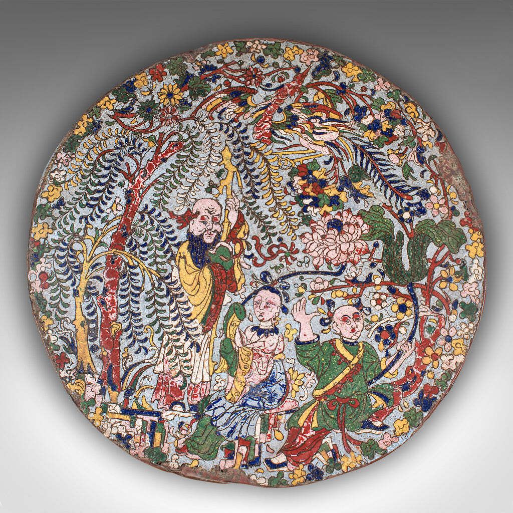 Antique Display Plate, Oriental, Cloisonne Plaque, Qing Dynasty, Georgian, 1750 photo for sale