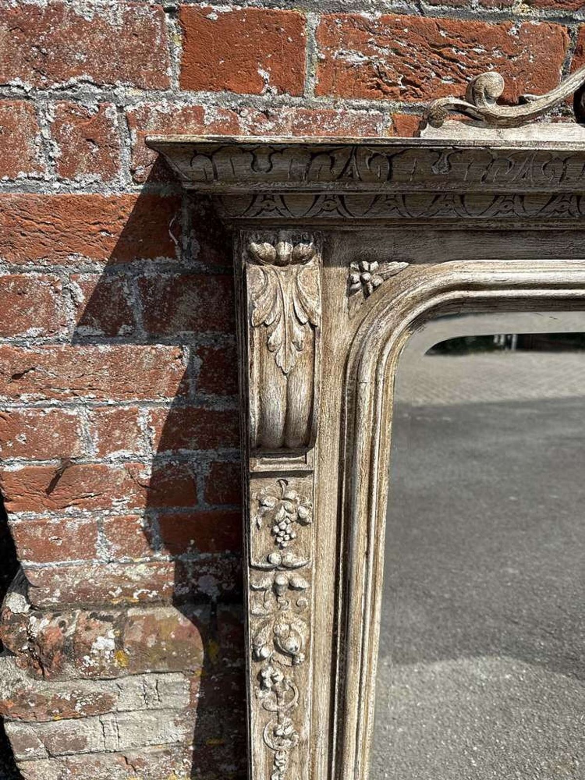 A Highly Impressive Large Antique English 19th C Carved Wood Painted Overmantle Mirror. photo furniture