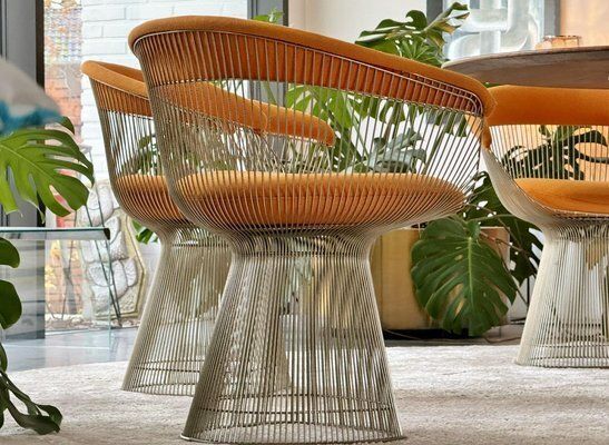 Nickel Plated Armchairs By Warren Platner For Knoll Inc / Knoll International With Hallingdal Upholstery From Kvadrat, 1960s, Set Of 6 photo buy
