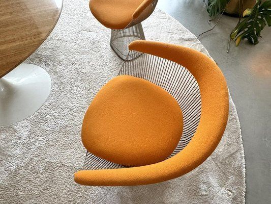 Furniture Nickel Plated Armchairs By Warren Platner For Knoll Inc / Knoll International With Hallingdal Upholstery From Kvadrat, 1960s, Set Of 6 photo