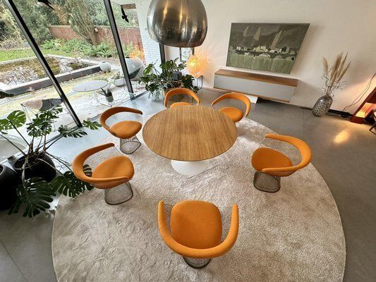 photo vintage Nickel Plated Armchairs By Warren Platner For Knoll Inc / Knoll International With Hallingdal Upholstery From Kvadrat, 1960s, Set Of 6