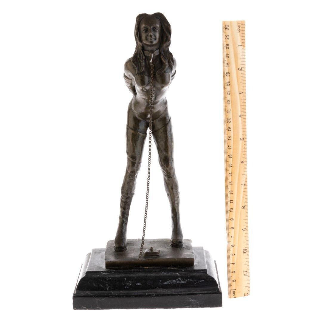 Erotic Patinated Bronze Sculpture On Marble Base photo for sale