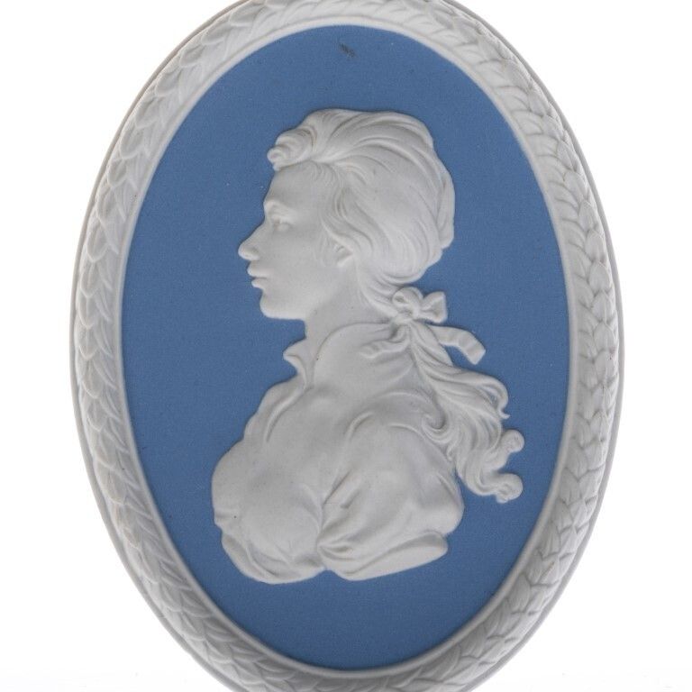 Wedgwood Blue Jasperware Ceramic Porcelain Princess Anne Portrait Medallion Laurel Leaf Plaque photo furniture