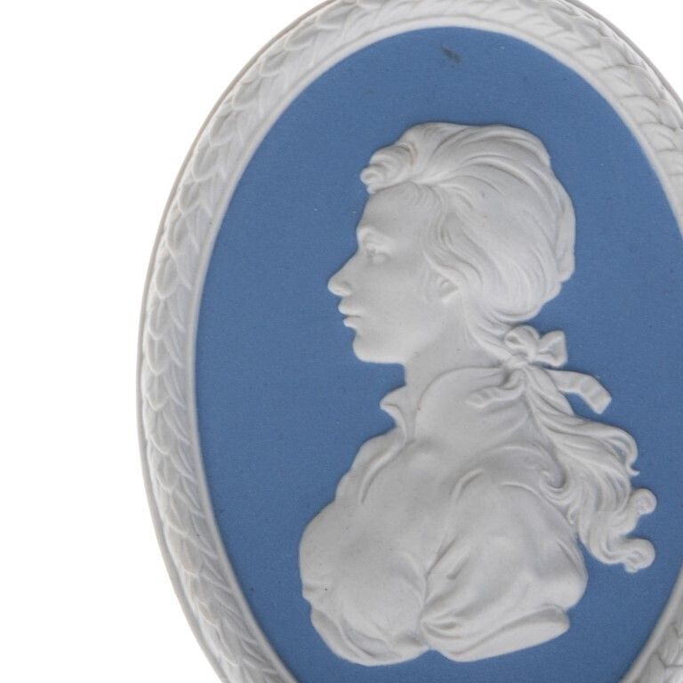 Wedgwood Blue Jasperware Ceramic Porcelain Princess Anne Portrait Medallion Laurel Leaf Plaque photo for sale