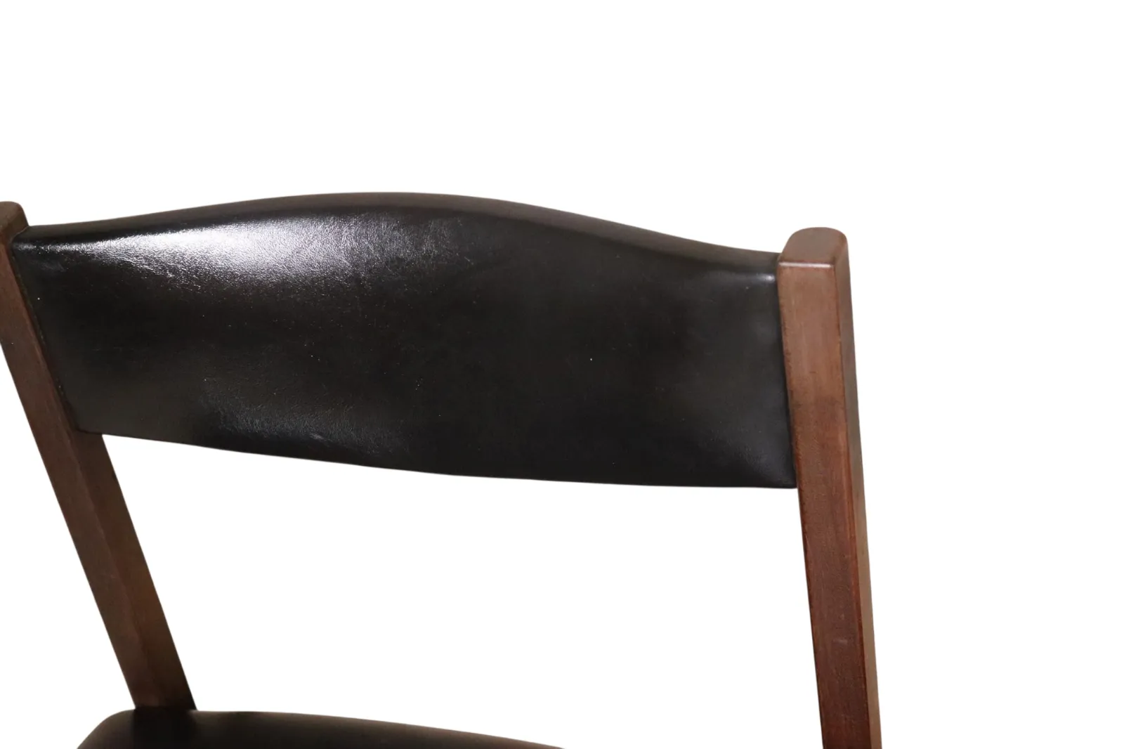 Set Of Six Mid Century Teak Archie Shine Black Leather Upholstered Dining Chairs photo Furniture