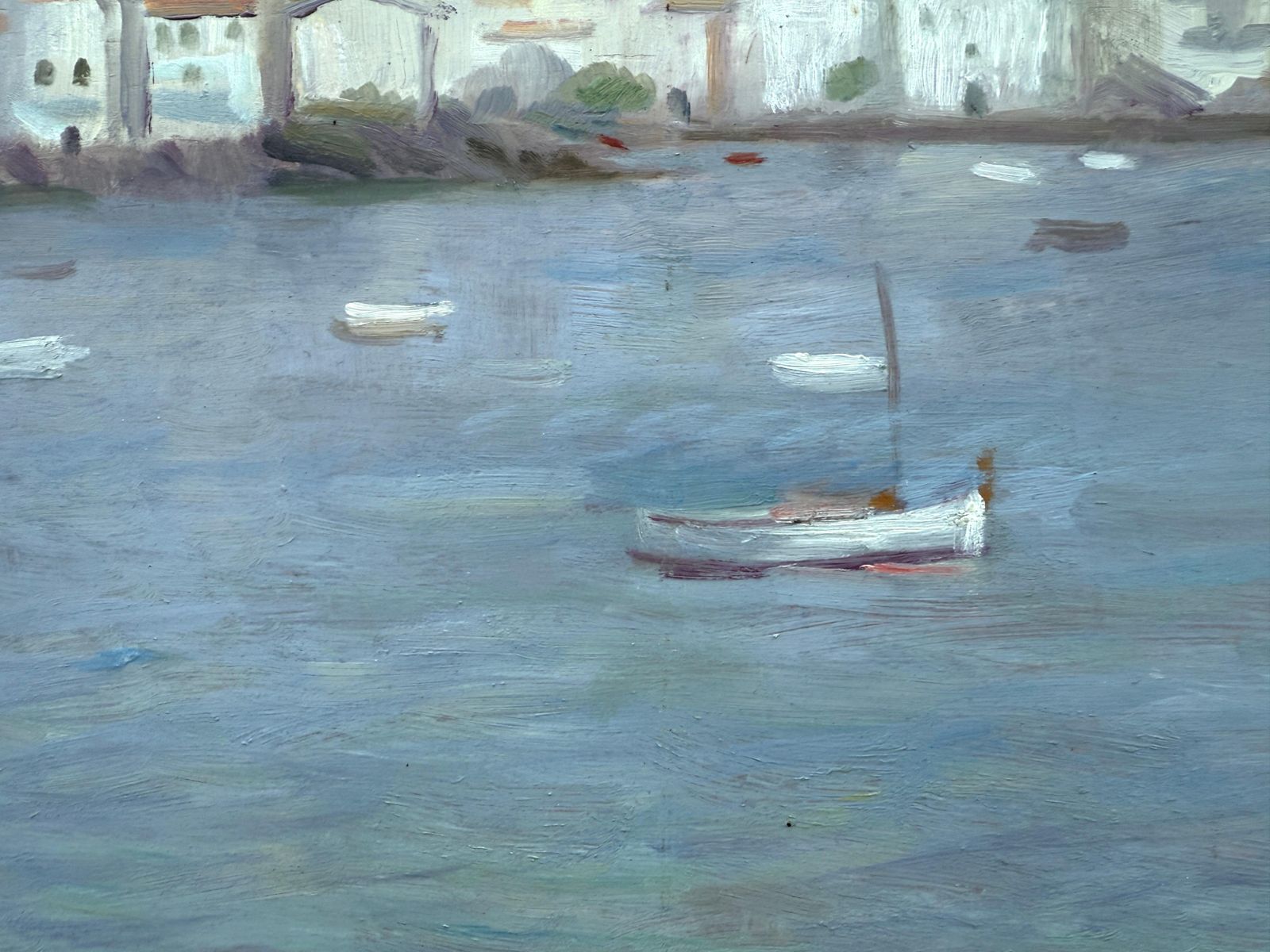 Ramon Pichot I Soler Cadaqués From The Bay Oil On Board Painting Spanish Mediterranean Seascape C.1980 photo for sale