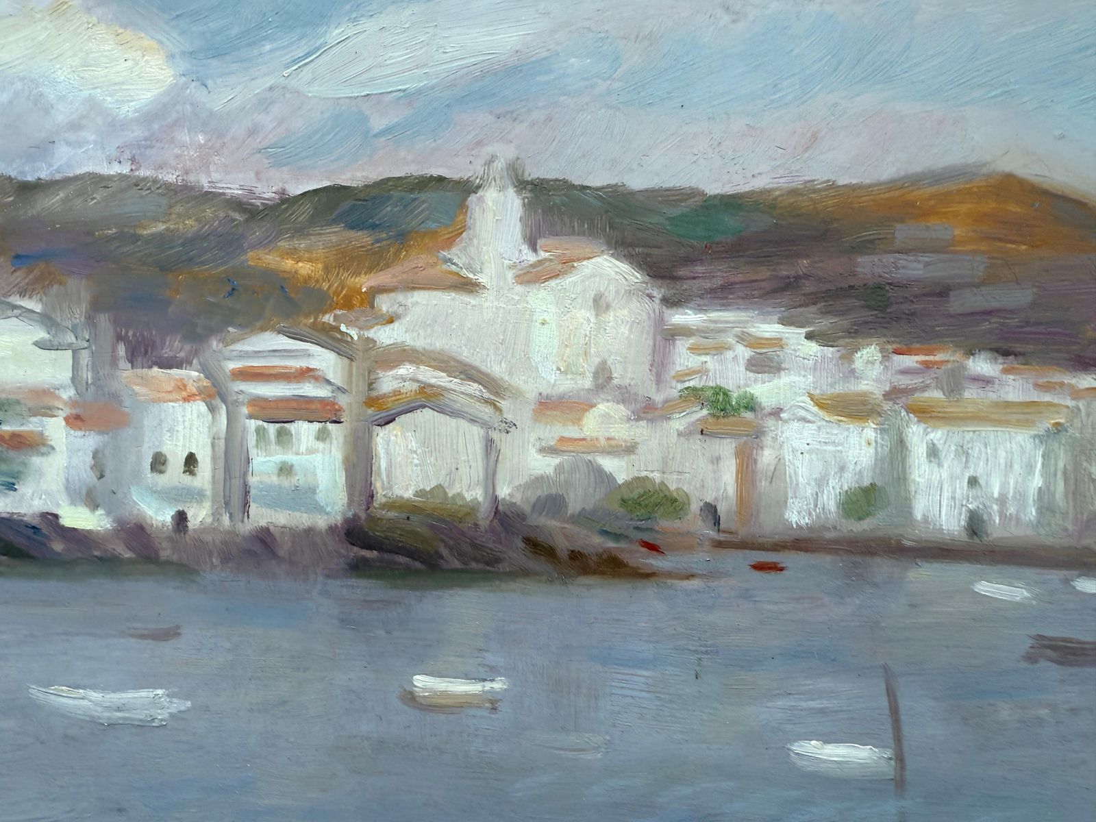 Ramon Pichot I Soler Cadaqués From The Bay Oil On Board Painting Spanish Mediterranean Seascape C.1980 photo Art