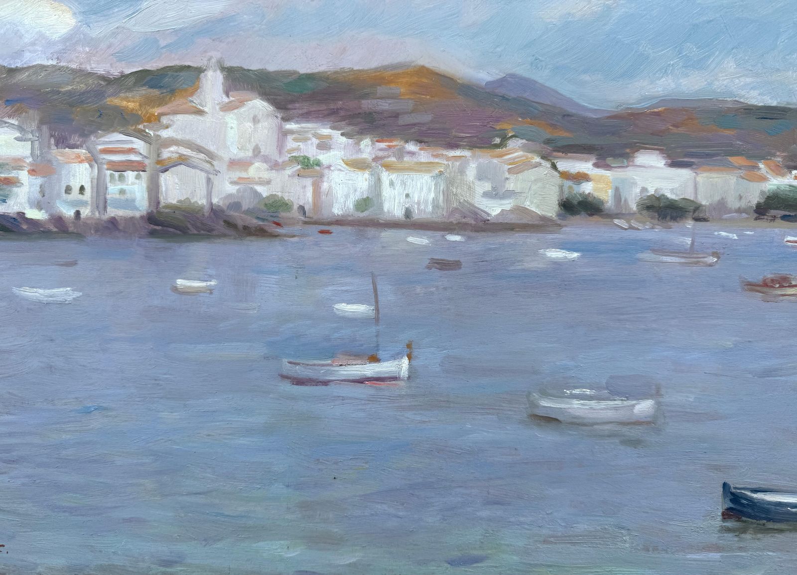 Ramon Pichot I Soler Cadaqués From The Bay Oil On Board Painting Spanish Mediterranean Seascape C.1980 photo buy