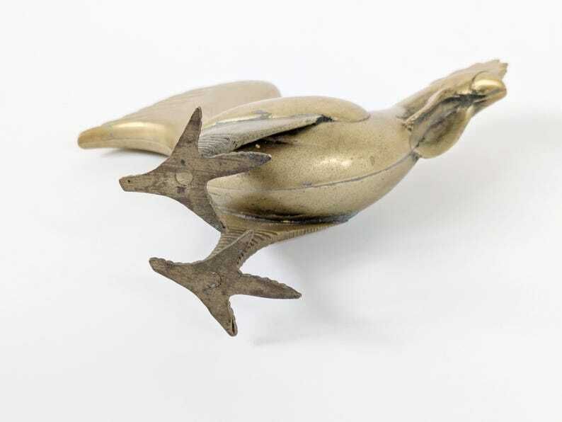 Midcentury Brass Rooster Figurine, Stylized Modernist Bird Sculpture, Vintage Brass Animal Decor photo vintage