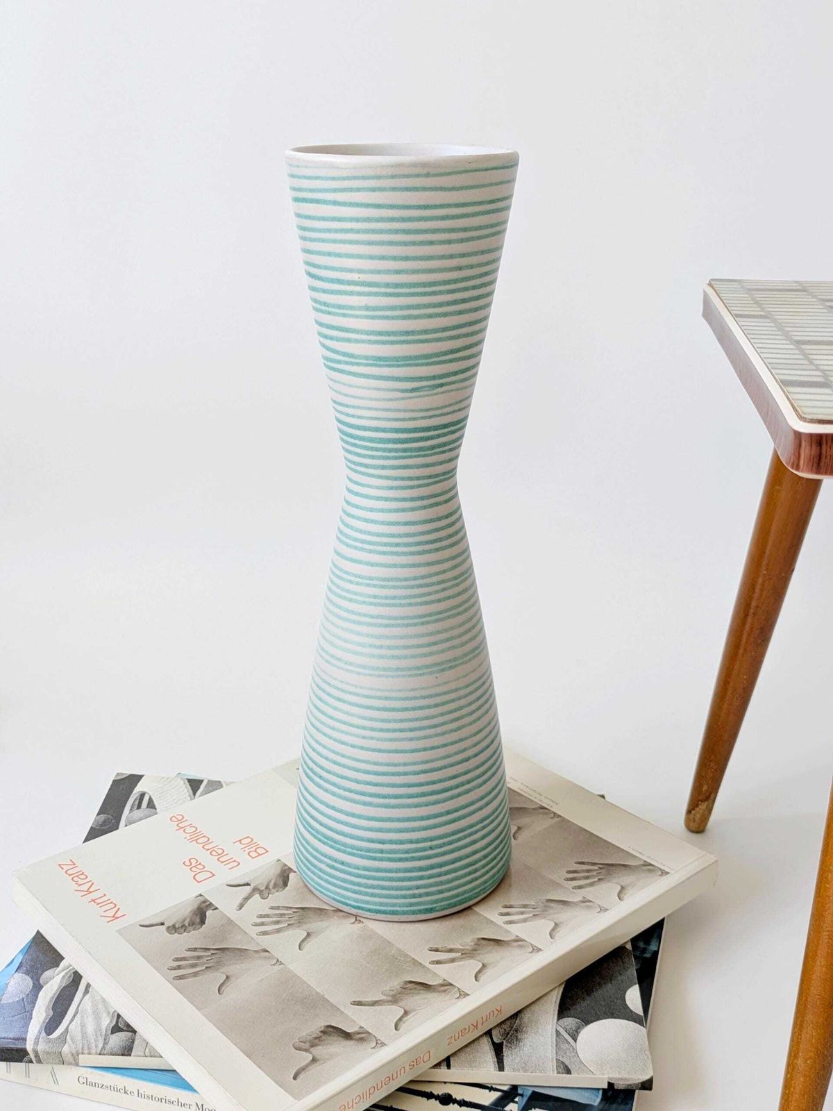 Vintage Scheurich Diabolo Vaas 639 36, Mid Century West Duits Aardewerk, Turquoise Gestreept Glazuur, 36,5 Cm photo furniture