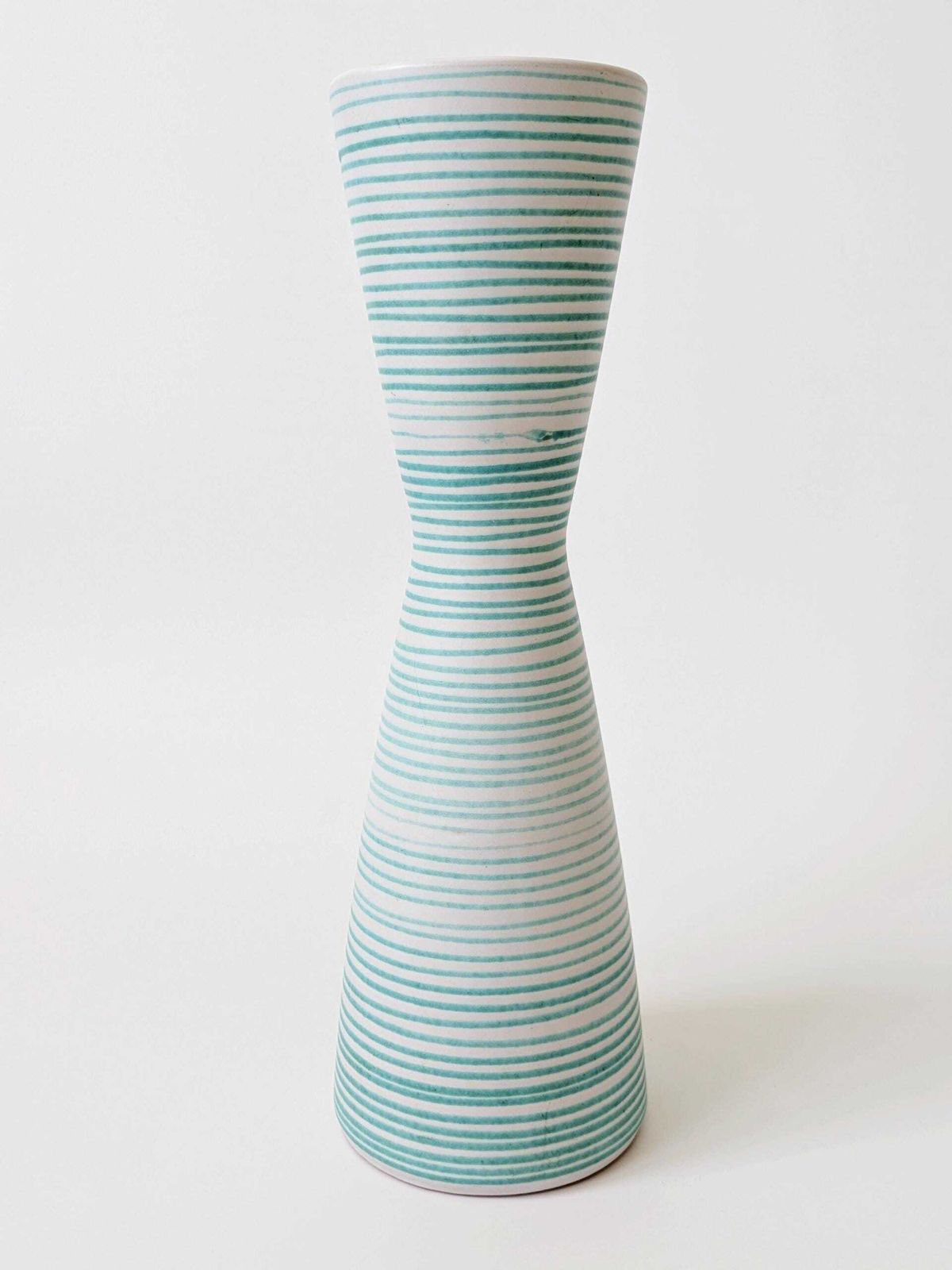 Vintage Scheurich Diabolo Vaas 639 36, Mid Century West Duits Aardewerk, Turquoise Gestreept Glazuur, 36,5 Cm photo for sale