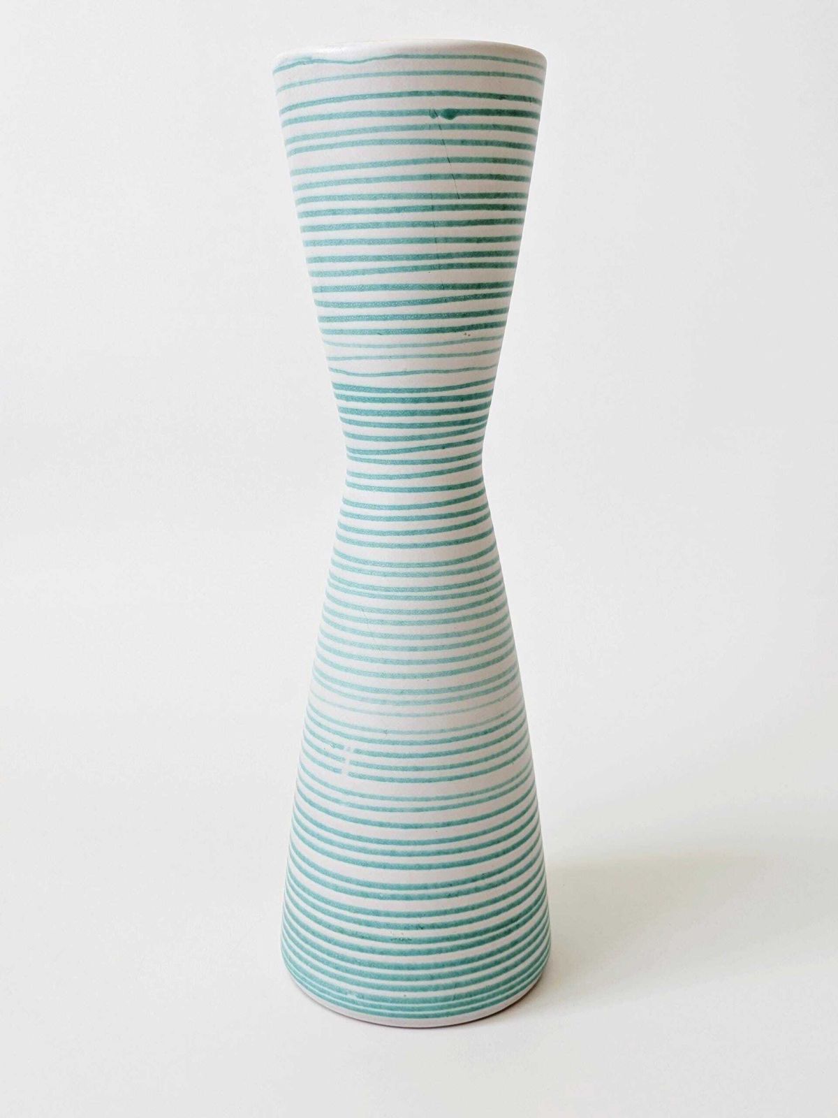 Vintage Scheurich Diabolo Vase 639 36, Midcentury West German Pottery, Turquoise Striped Glaze, 36.5 Cm photo Home Decor