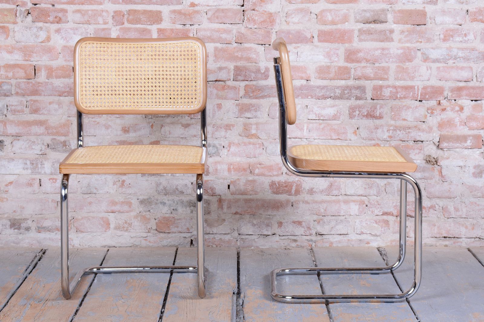 photo for sale Pair Of Restored Bauhaus Cesca Chairs, By M. Breuer, Chrome, Beech, Italy, 1980s