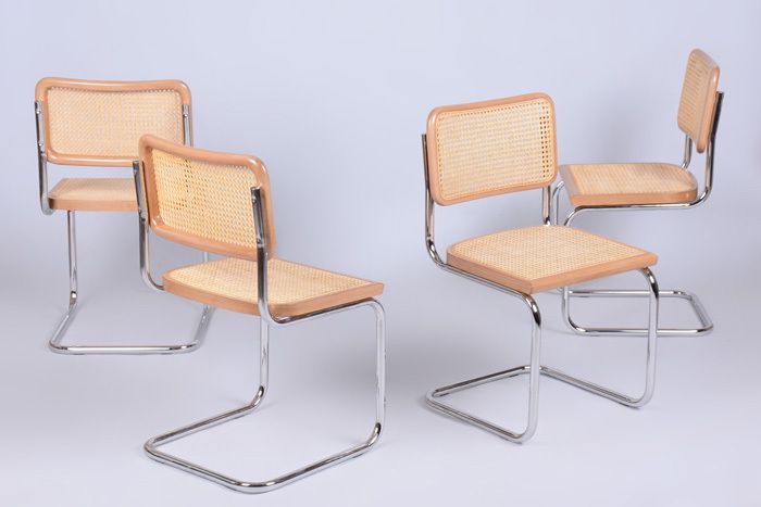 Furniture Set Of Four Restored Bauhaus Cesca Chairs, By M. Breuer, Chrome, Italy, 1980s photo