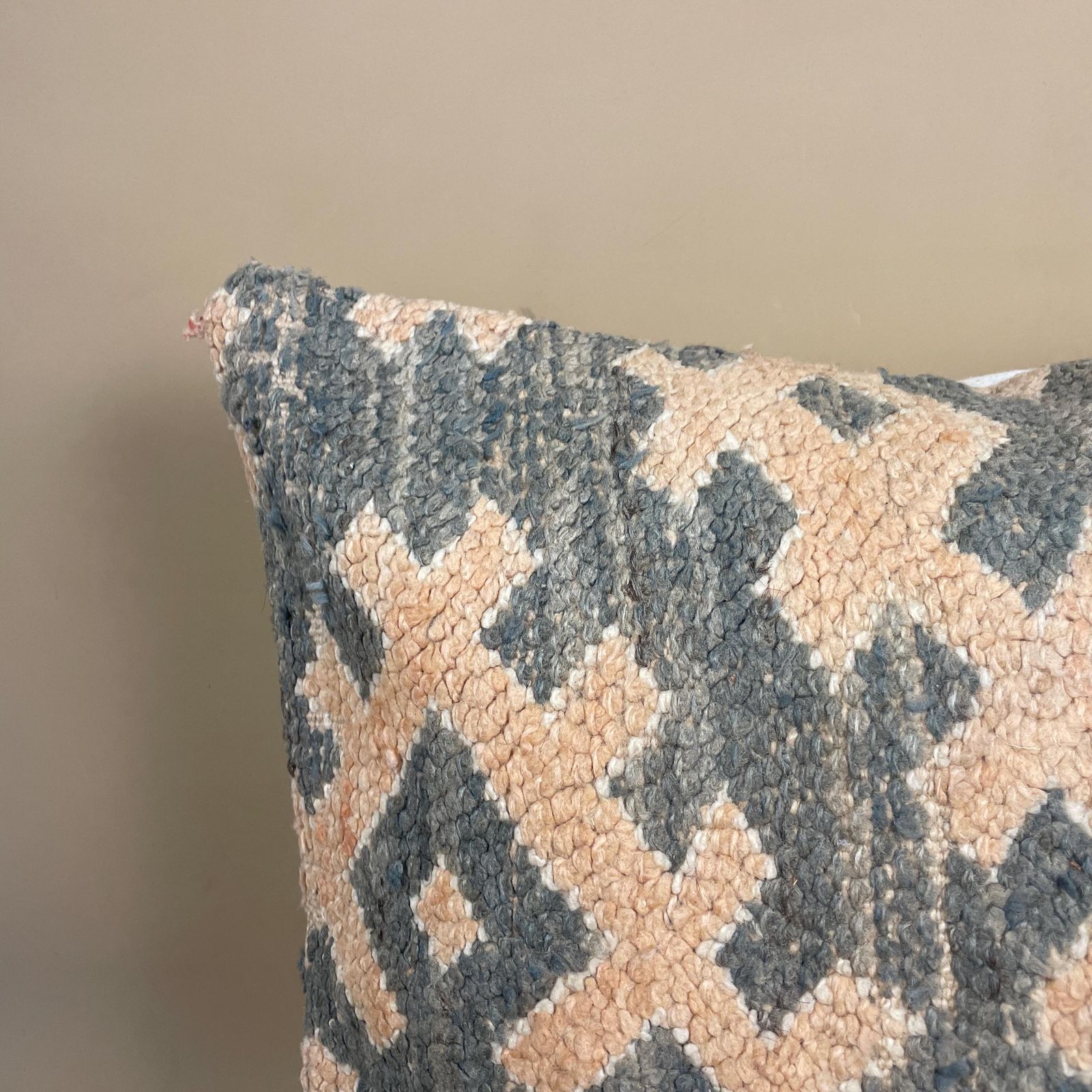 Antique Kilim Cushion Moroccan Rug Carpet Pillow Feather Filled Handwoven Patterned Scatter Vintage Square Pattern Grey Blue Pink photo furniture