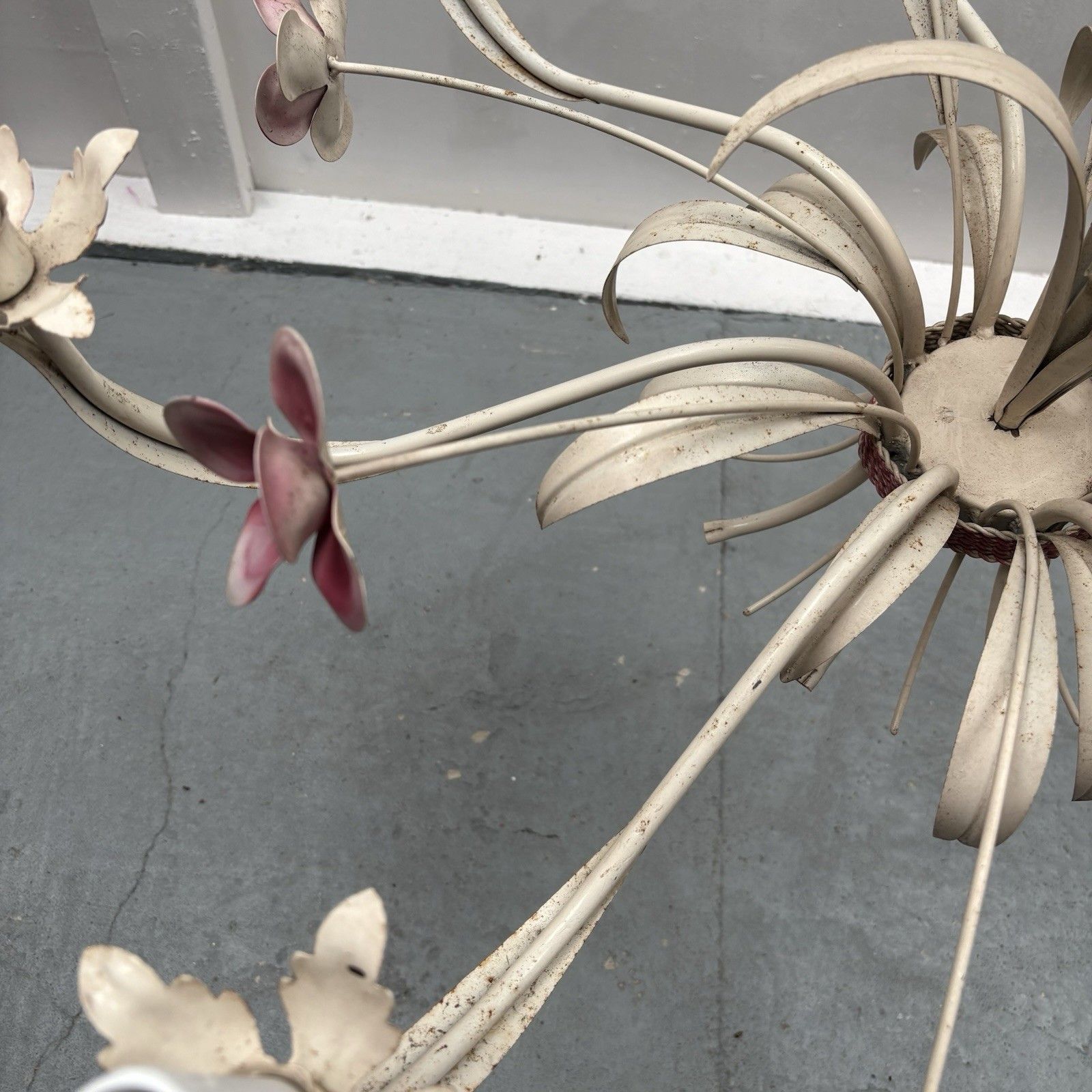 photo furniture Large Vintage 1970s French Shabby Chic Tole Ware Flower Chandelier Ceiling Lamp