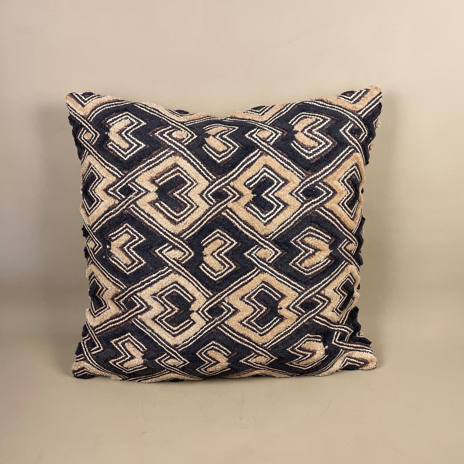 Antique African Kuba Cloth Fabric Cushion Rug Carpet Pillow Feather Filled Handwoven Pattern Scatter Vintage Original Mud Handmade