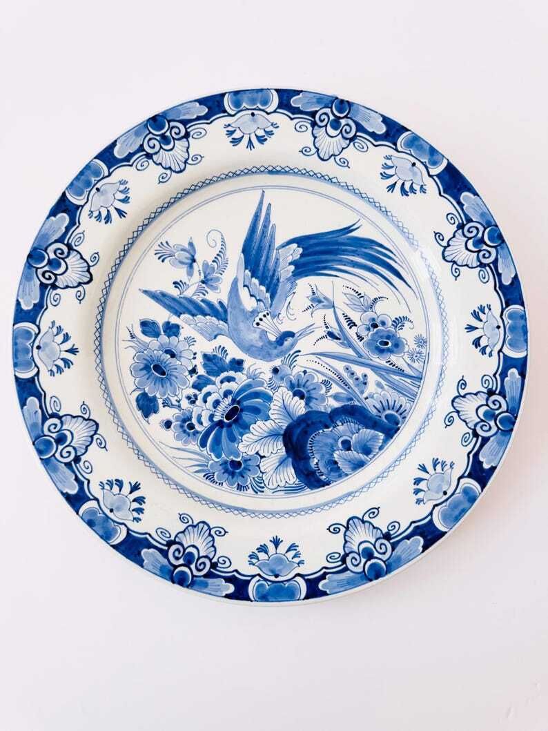 Delft Bird Of Paradise Charger Plate, Wall Plate photo vintage