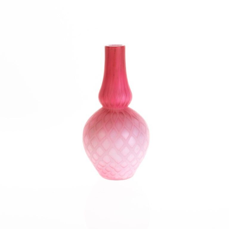 Antique Victorian Diamond Quilted Satin Glass Double Gourd Vase By Mt. Washington 19th Century