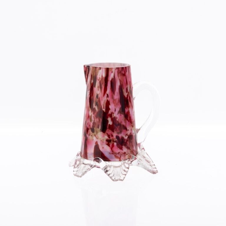 Antique Art Nouveau Bohemian Franz Welz Mottled Pink Hand Blown Glass Creamer Jug photo for sale