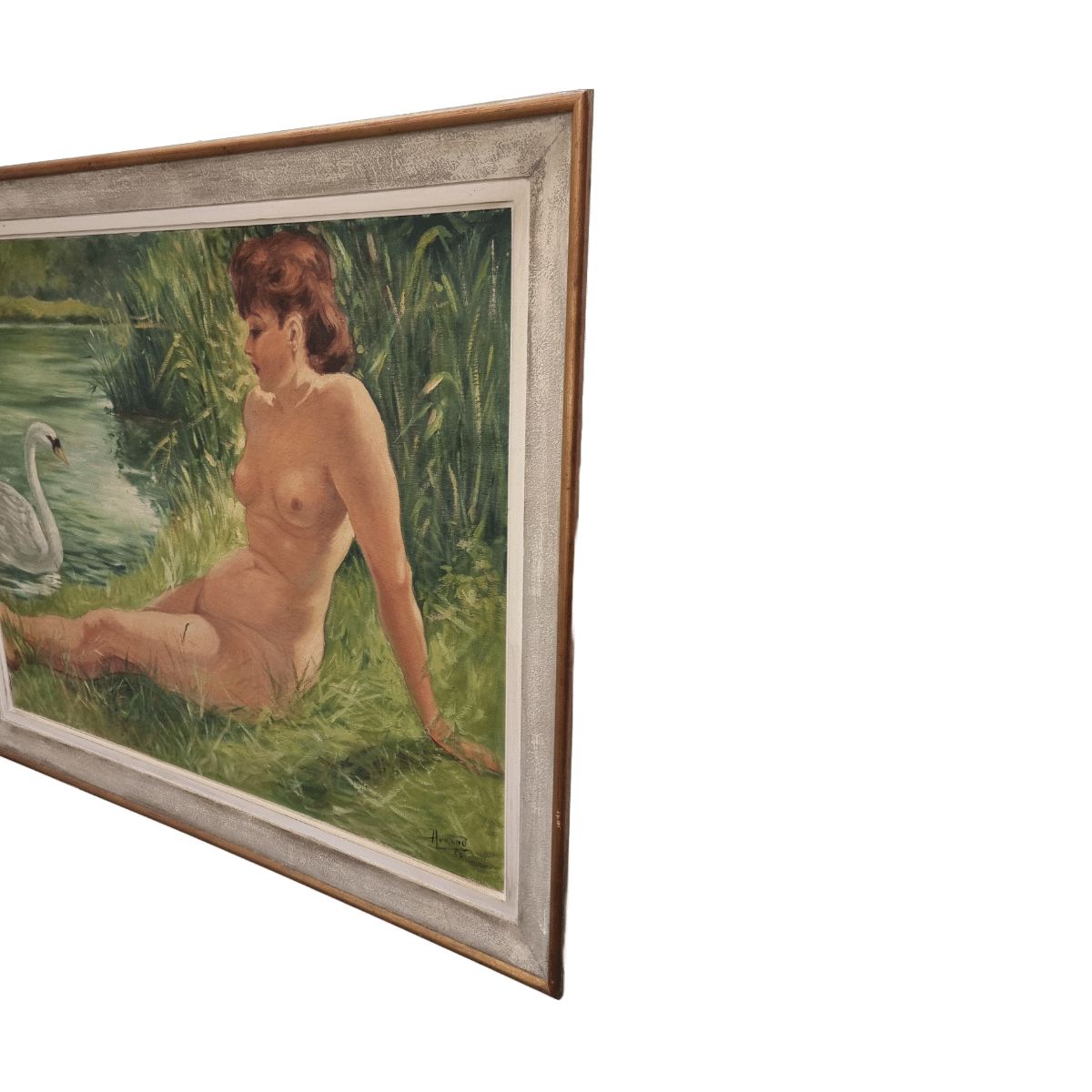 Vintage Painting Of Lena And The Swan 1956 photo 694.98