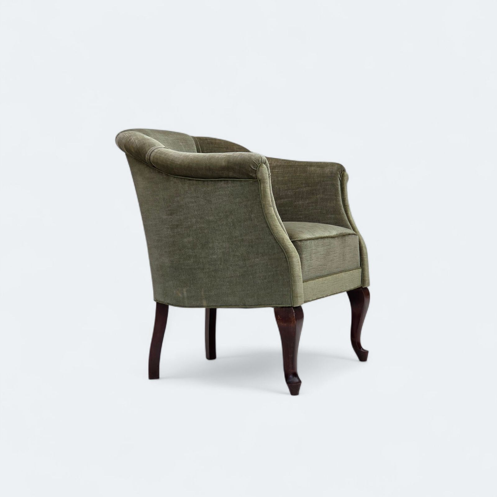 1960s, Danish Armchair, Green Furniture Velour, Beech Wood Legs.