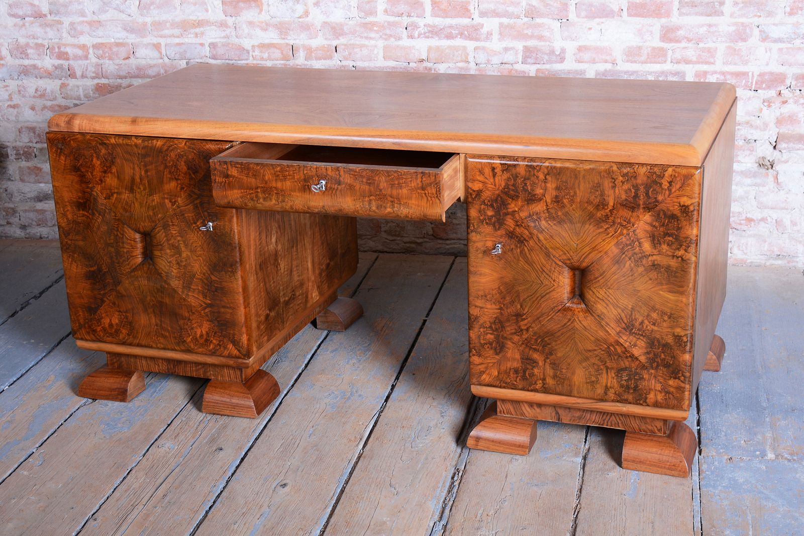 Restored Art Deco Writing Desk, Mahogany, Walnut, Revived Polish, Czech, 1920s photo vintage