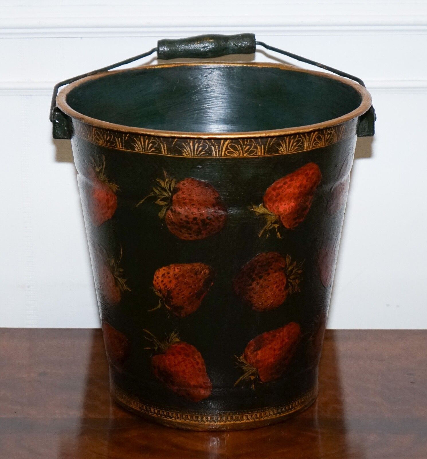 Vintage Metal Traditional Decoupage Bin Or Planter Bucket Strawberry Decorations photo for sale