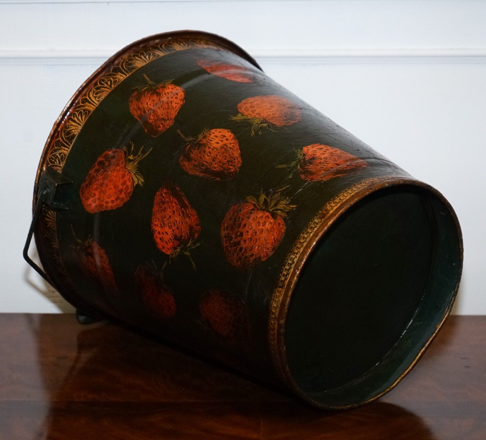 photo buy Vintage Metal Traditional Decoupage Bin Or Planter Bucket Strawberry Decorations