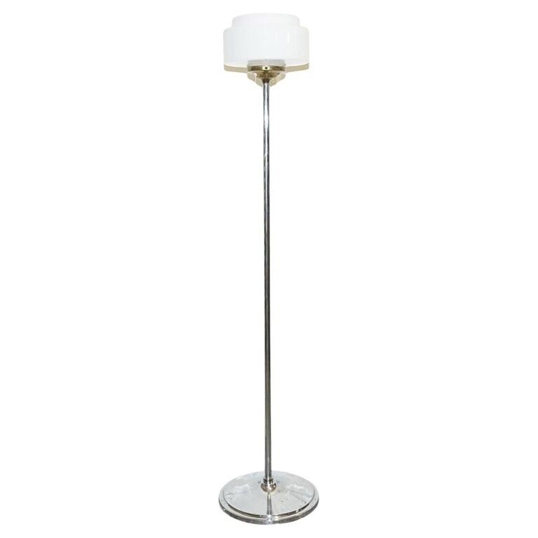 Circa 1930's Art Deco Floor Lamp With White Glass Shade