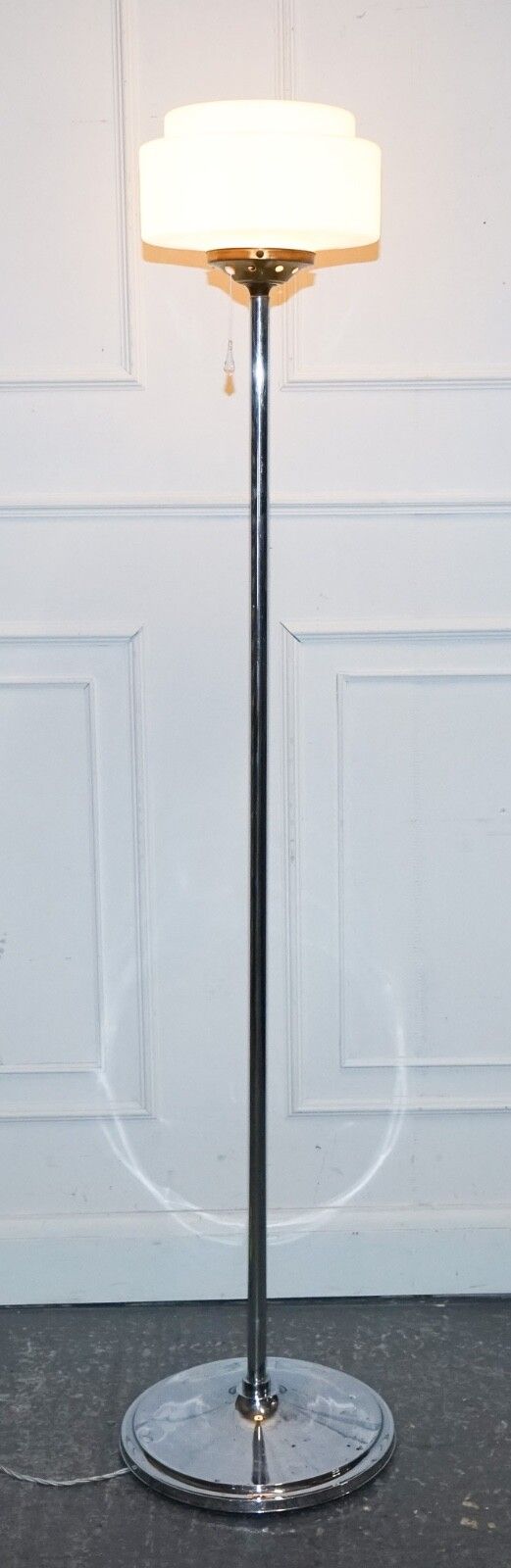 Circa 1930's Art Deco Floor Lamp With White Glass Shade photo for sale
