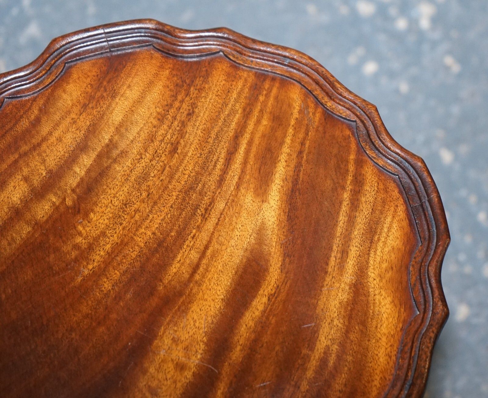 photo furniture Lovely  Flamed Mahogany Piecrust Top Side End Wine Tripod Table