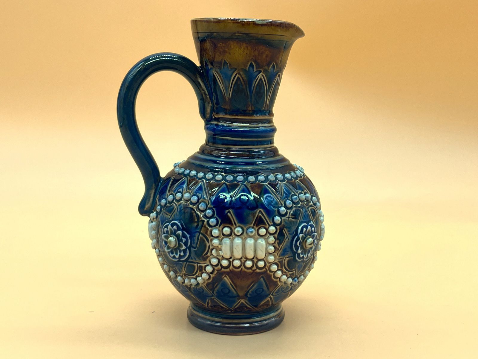 Antique Doulton Lambeth Pottery Ethel Beard Blue & Brown Jug. C1900. photo for sale