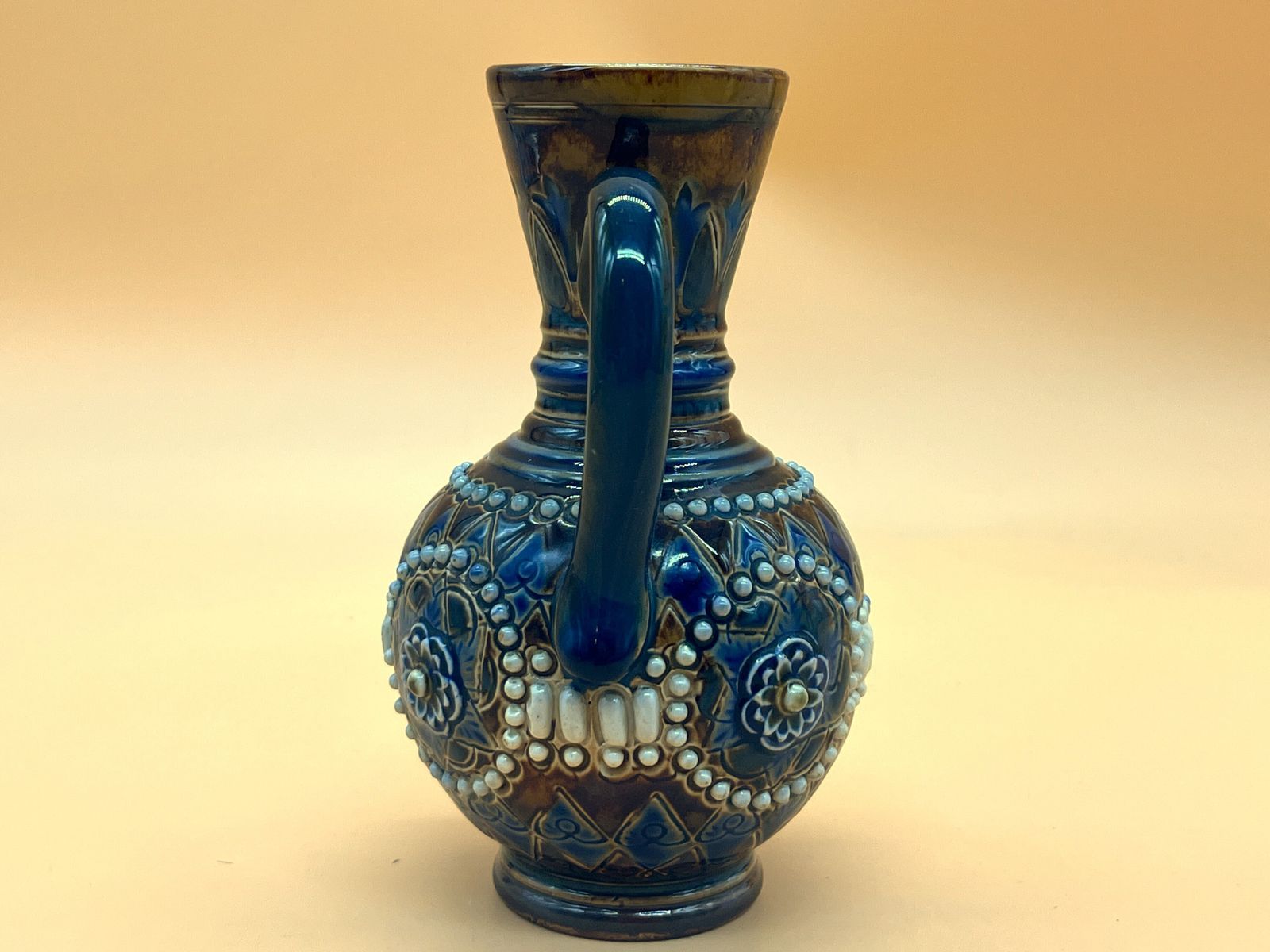 Antique Doulton Lambeth Pottery Ethel Beard Blue & Brown Jug. C1900. photo vinterior