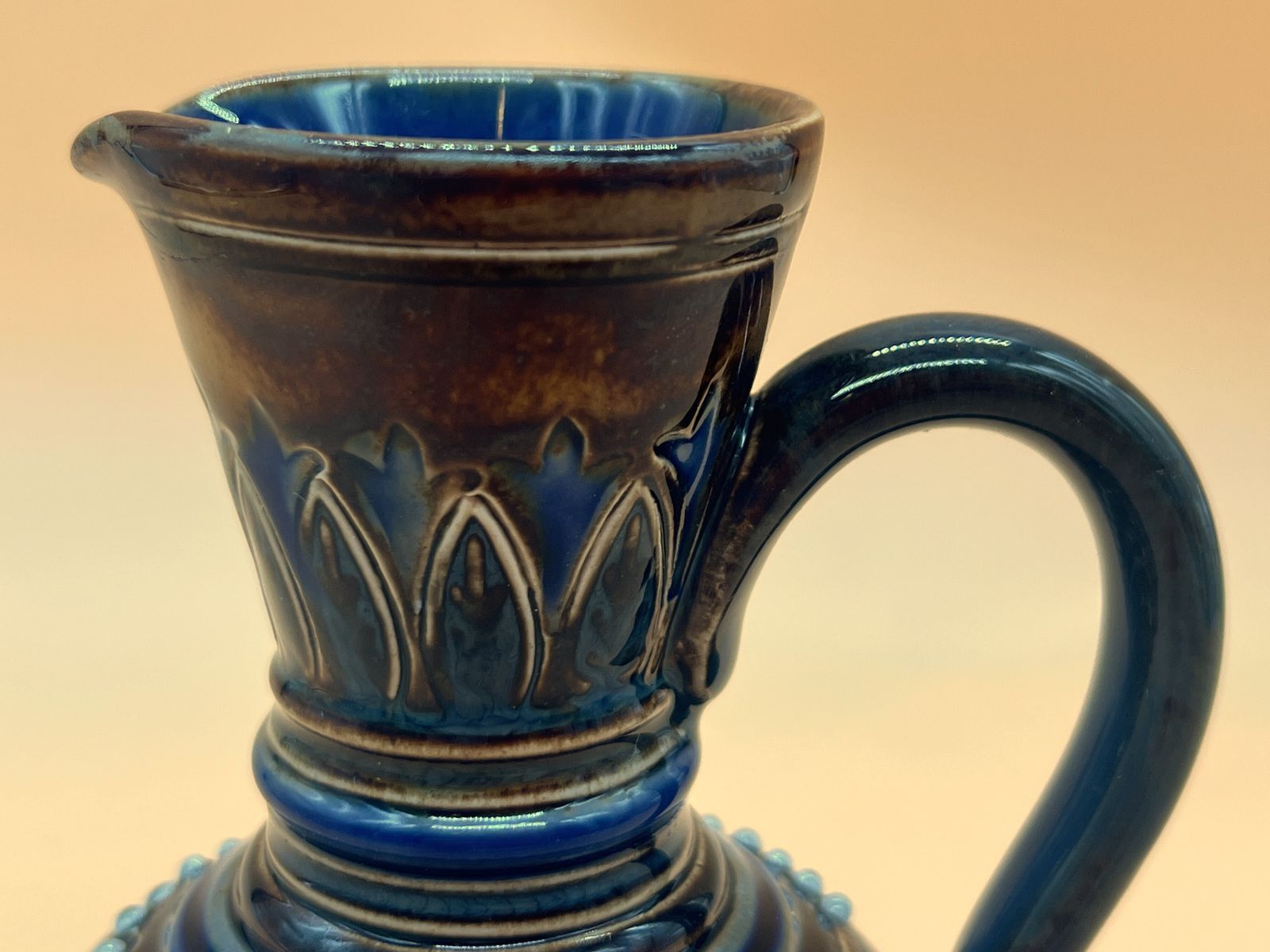 Antique Doulton Lambeth Pottery Ethel Beard Blue & Brown Jug. C1900. photo vintage