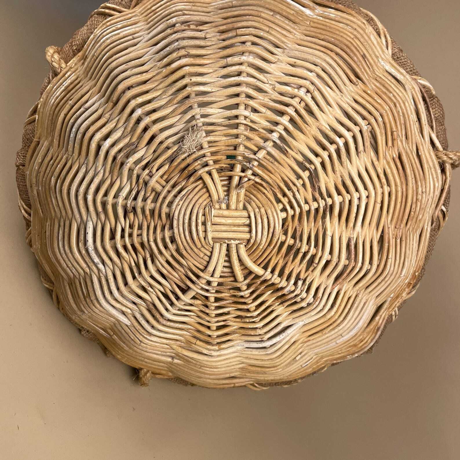 photo for sale Indoor Hanging Planter Pot Round Handmade Vintage String Knotted Wicker Basket Vintage Boho Cottage Neutral Tones Rope Woven