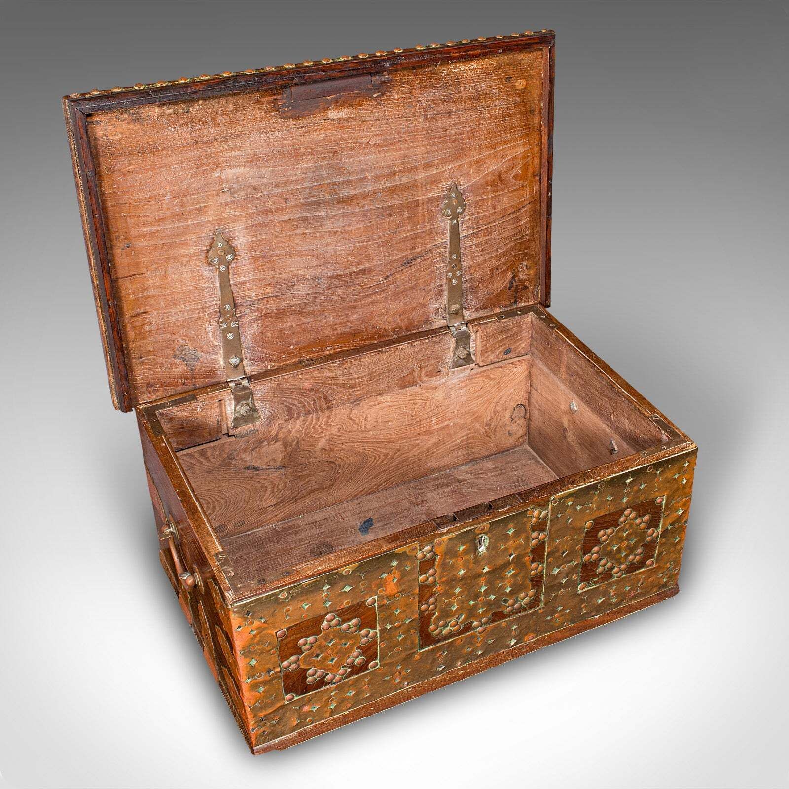 Small Antique Zanzibar Chest, East African Teak, Brass, Travel Trunk, Victorian photo vintage