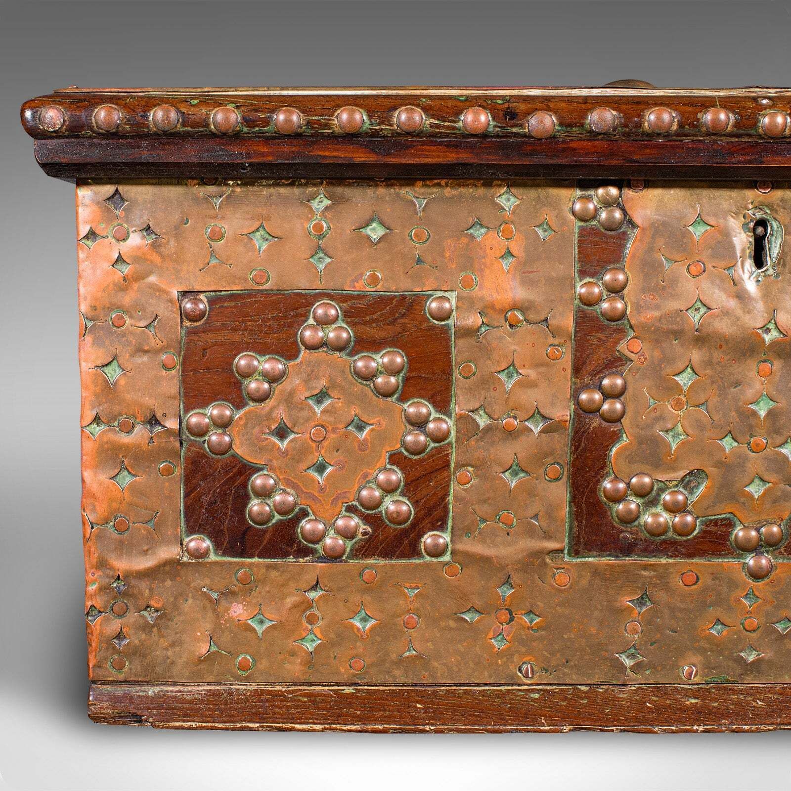photo for sale Small Antique Zanzibar Chest, East African Teak, Brass, Travel Trunk, Victorian