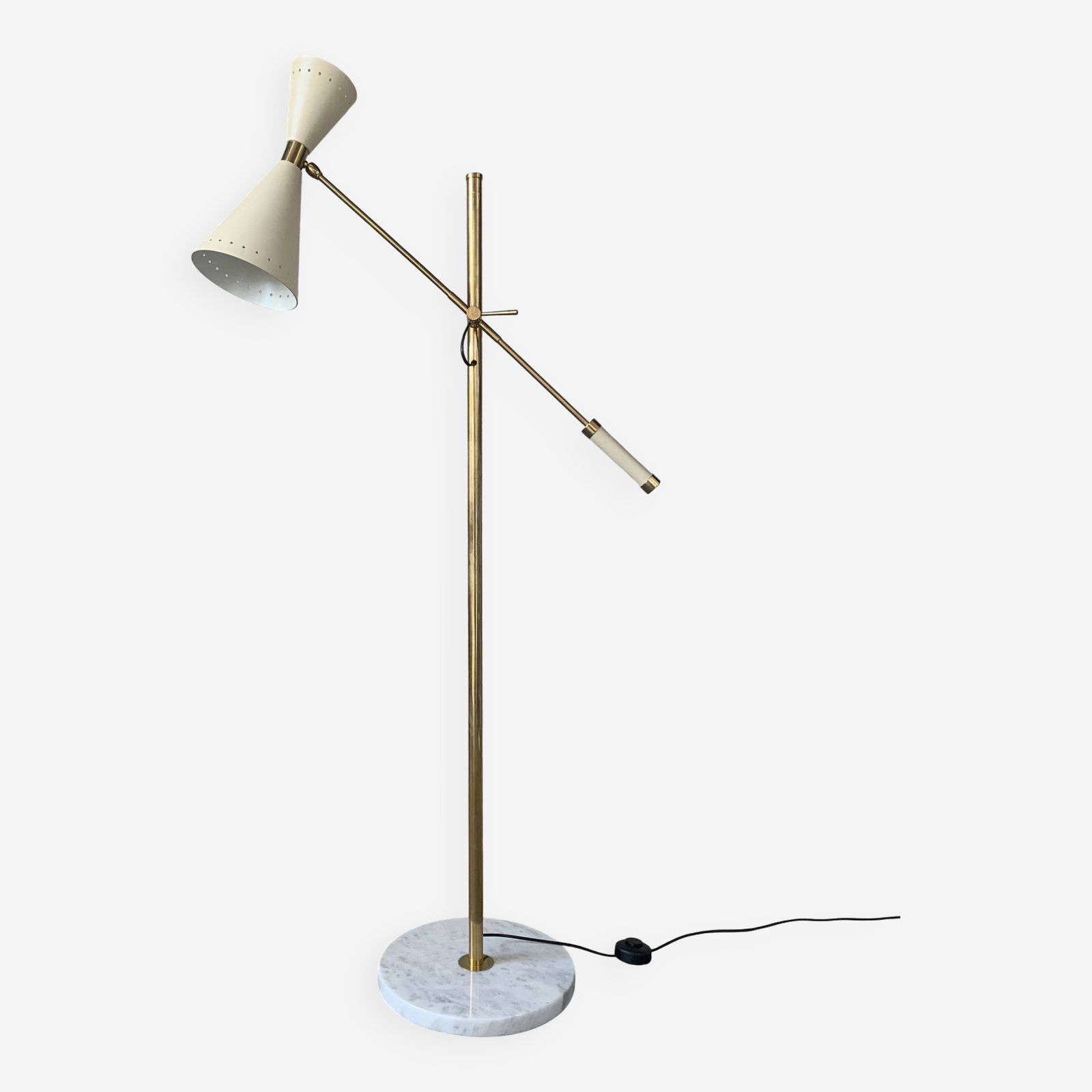 Midcentury Brass And Marble Diablo Floor Lamp, Italy 1960s