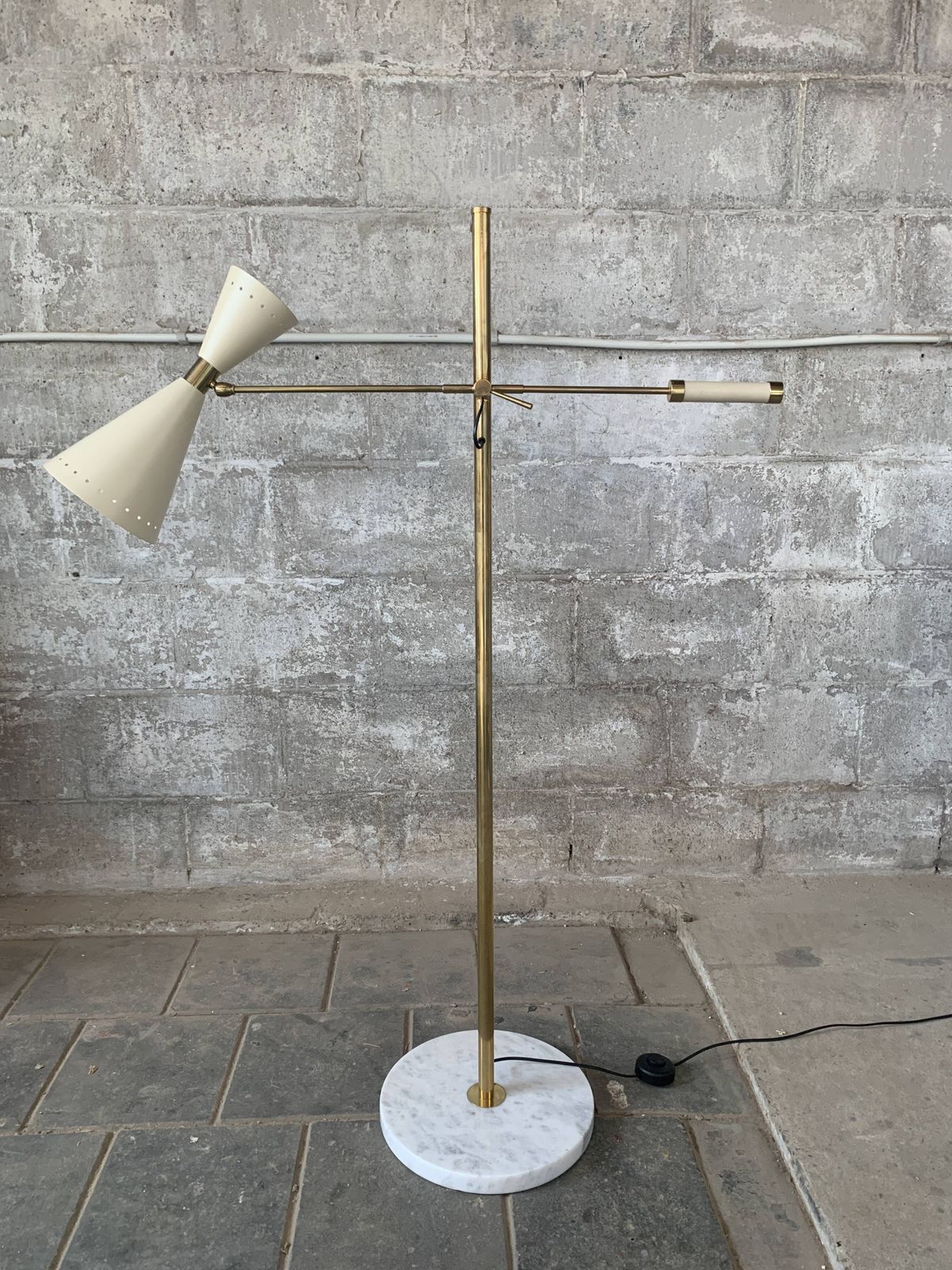photo for sale Midcentury Brass And Marble Diablo Floor Lamp, Italy 1960s
