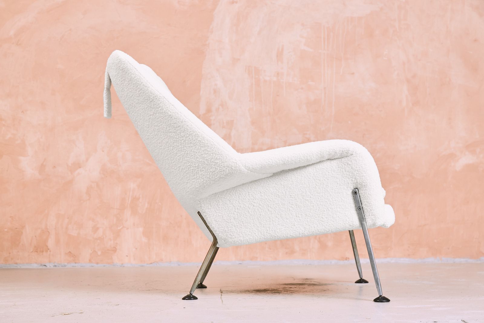 Vintage Ernest Race Heron Arm Chair And Footstool In White Boucle Wool   Mid Century Mcm photo for sale