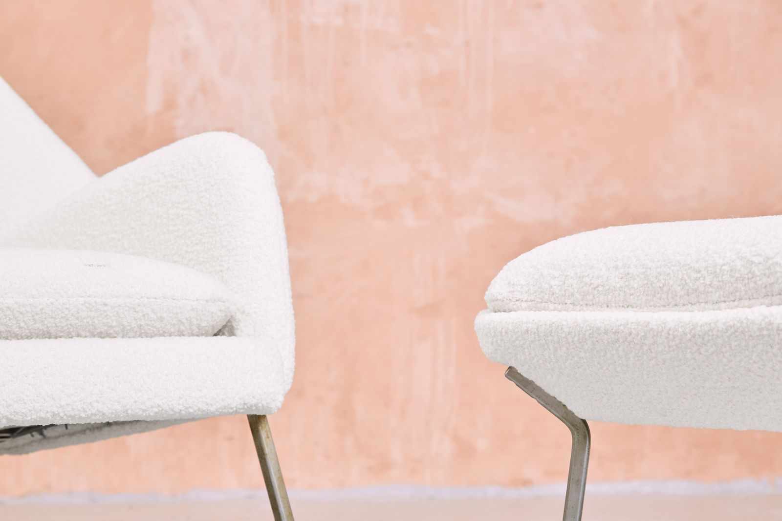 Furniture Vintage Ernest Race Heron Arm Chair And Footstool In White Boucle Wool   Mid Century Mcm photo