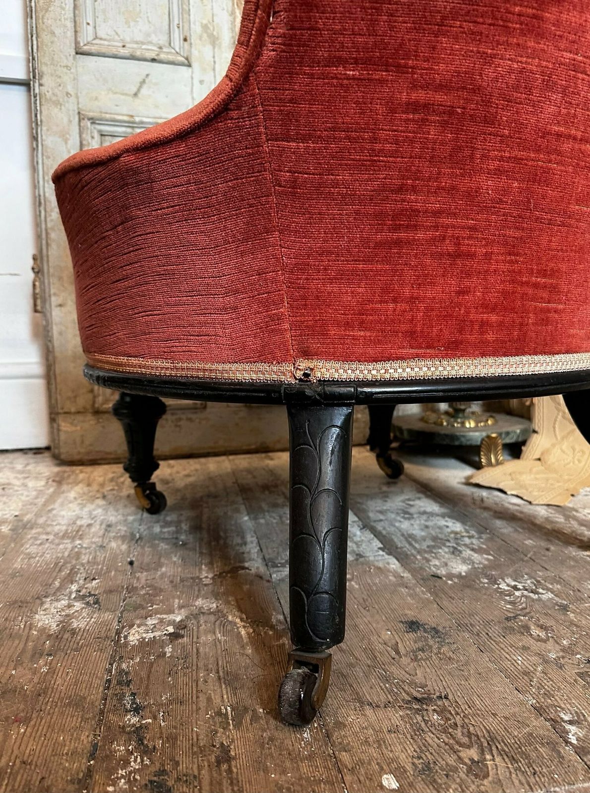 Antique Petite English Victorian Nursing Chair W/ Button Back Upholstery photo for sale
