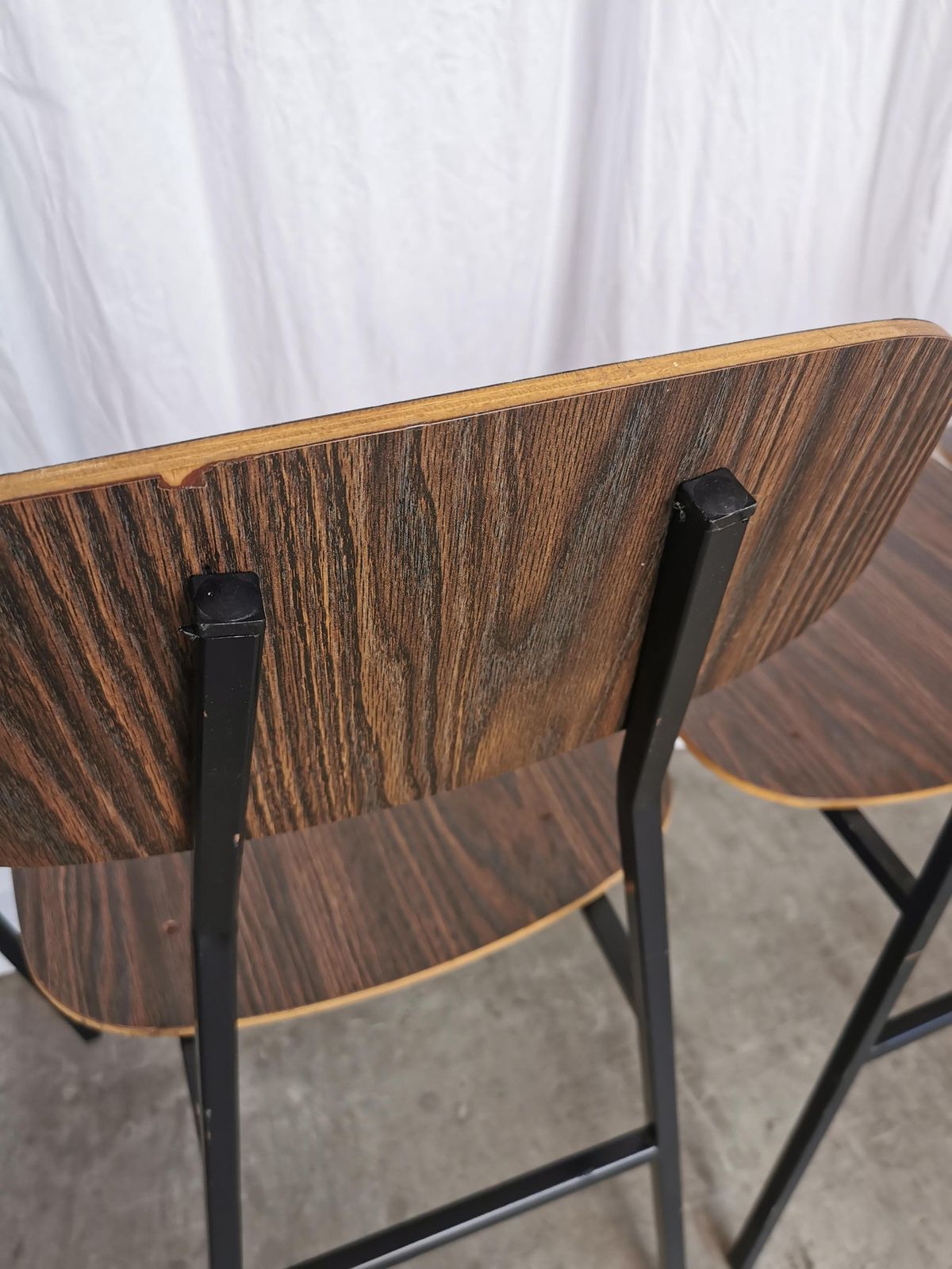 Set Of 6 Vintage School Chairs / Retro Dining Chairs By Stol Kamnik / 1970s Yugoslavia / Industrial Dark Brown Wood And Metal Base photo vintage