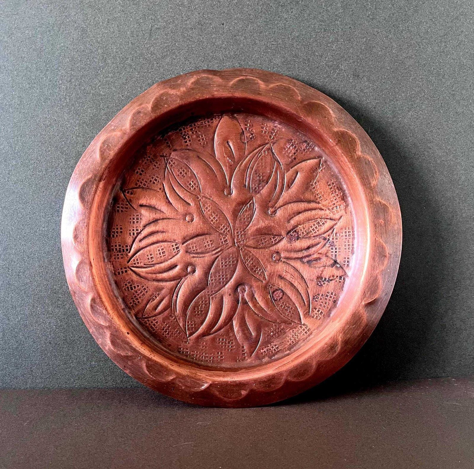 Arts And Craft Decorative Copper Charger.Antique Chased Copper Tray.Boho Home Decor.Farmhouse Decor.Copperware.Decorative Copperware. photo furniture